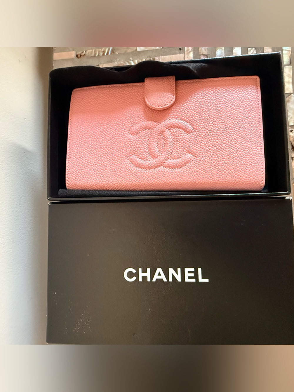 Chanel CC Caviar Leather Bifold Wallet.